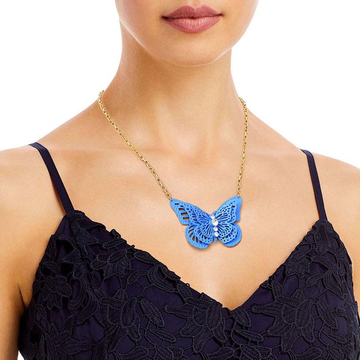 Silver Midnight Blue Butterfly Pendant With Link Chain – GIVA Jewellery